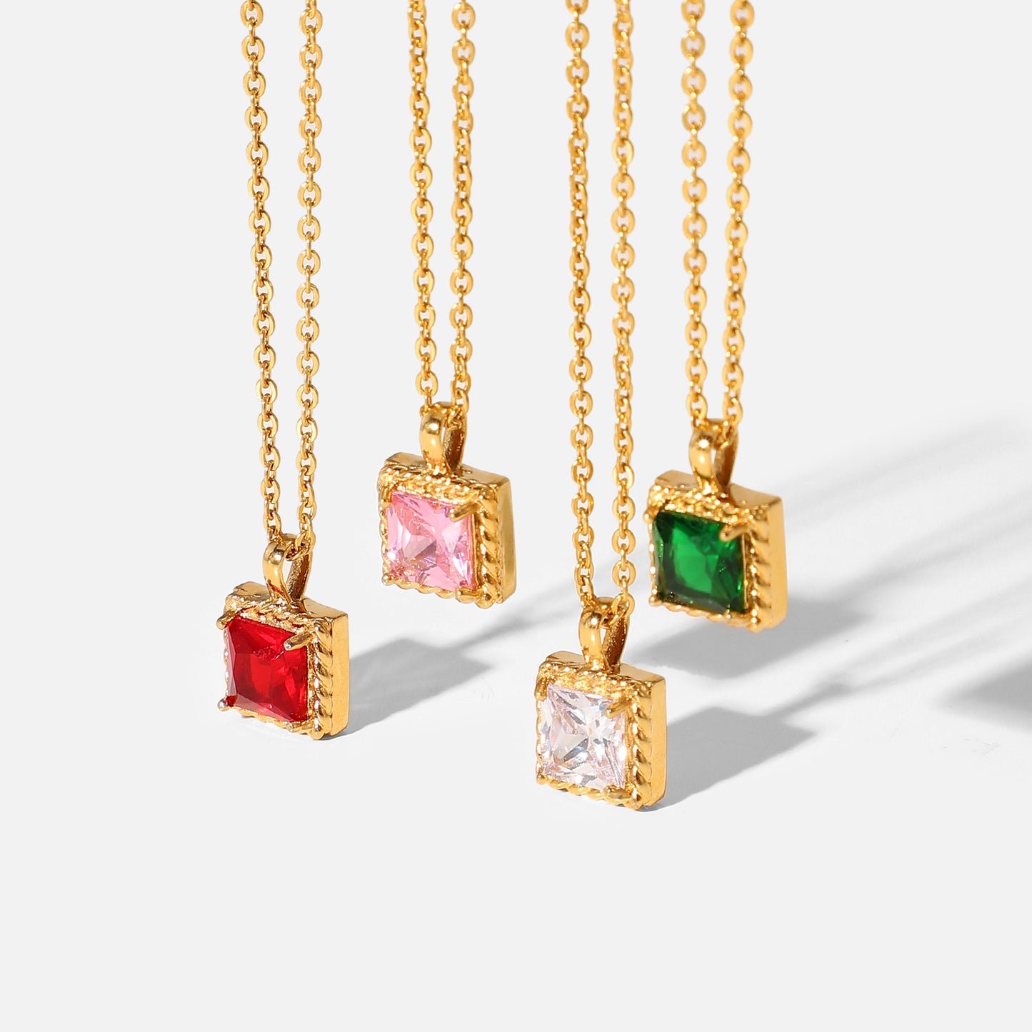 Pretentious Squared 18k PVD Gold Plated Colorful Zircon Necklaces