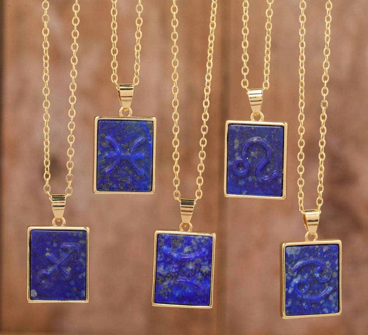 18K Gold Lapis Lazuli Zodiac Necklace