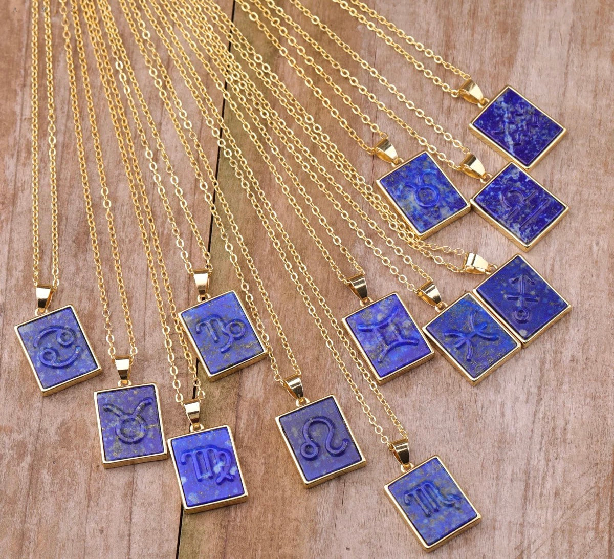 18K Gold Lapis Lazuli Zodiac Necklace