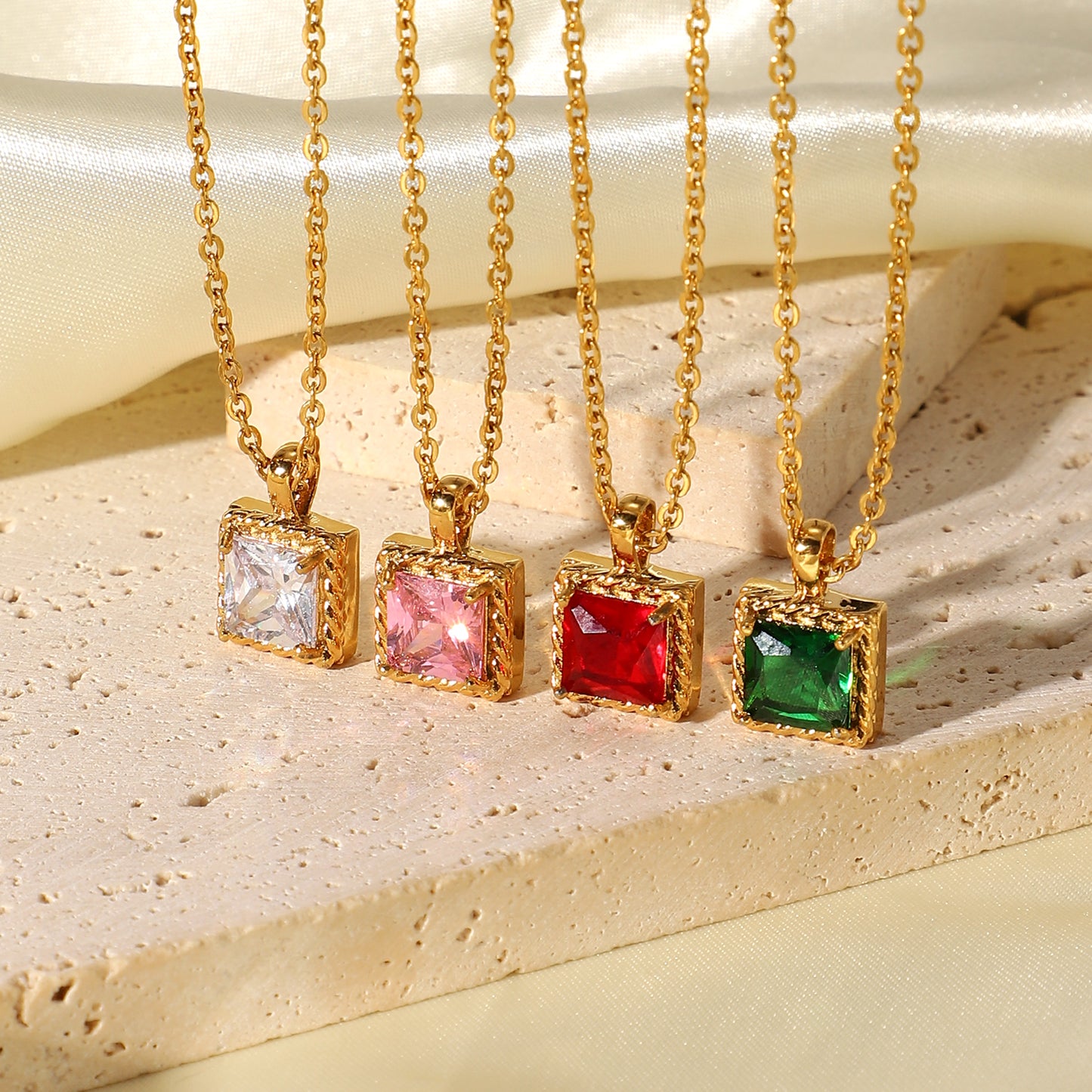 Pretentious Squared 18k PVD Gold Plated Colorful Zircon Necklaces