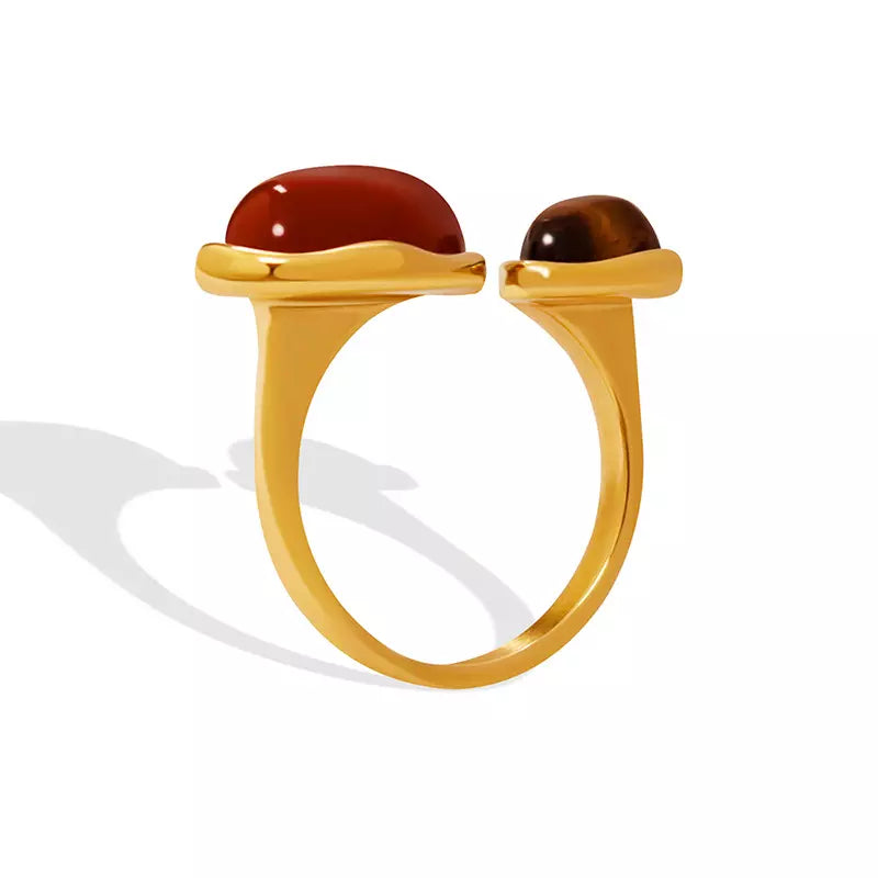18K Gold Tiger's Eye and Red Jasper Ring