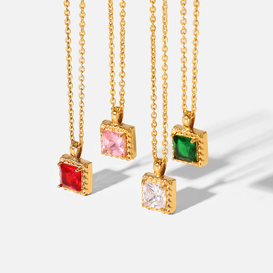 Pretentious Squared 18k PVD Gold Plated Colorful Zircon Necklaces
