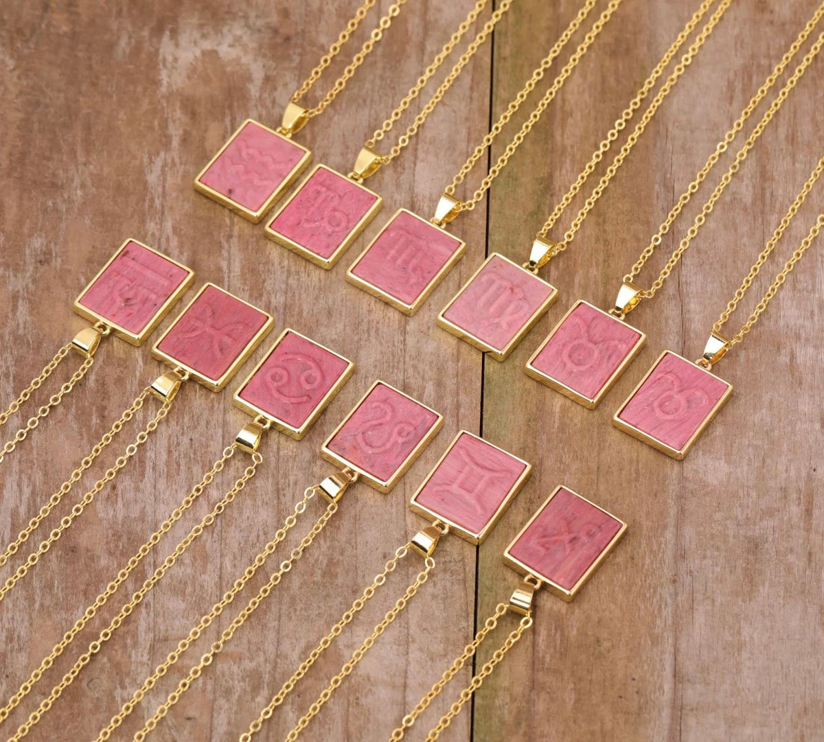 18K Gold Rhodonite Zodiac Necklaces