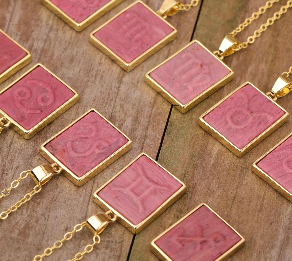 18K Gold Rhodonite Zodiac Necklaces