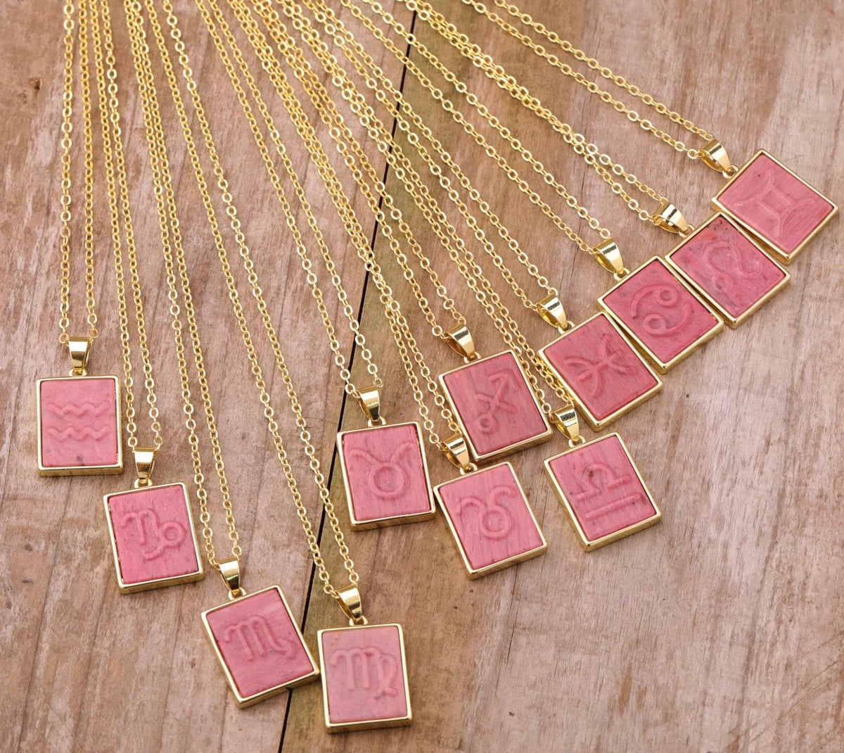 18K Gold Rhodonite Zodiac Necklaces