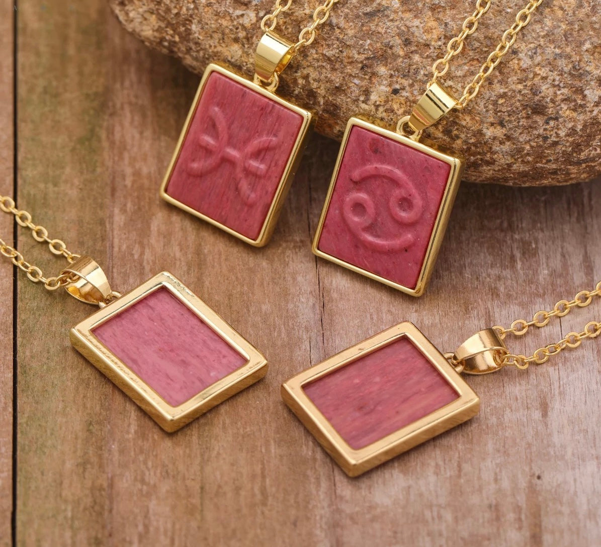 18K Gold Rhodonite Zodiac Necklaces