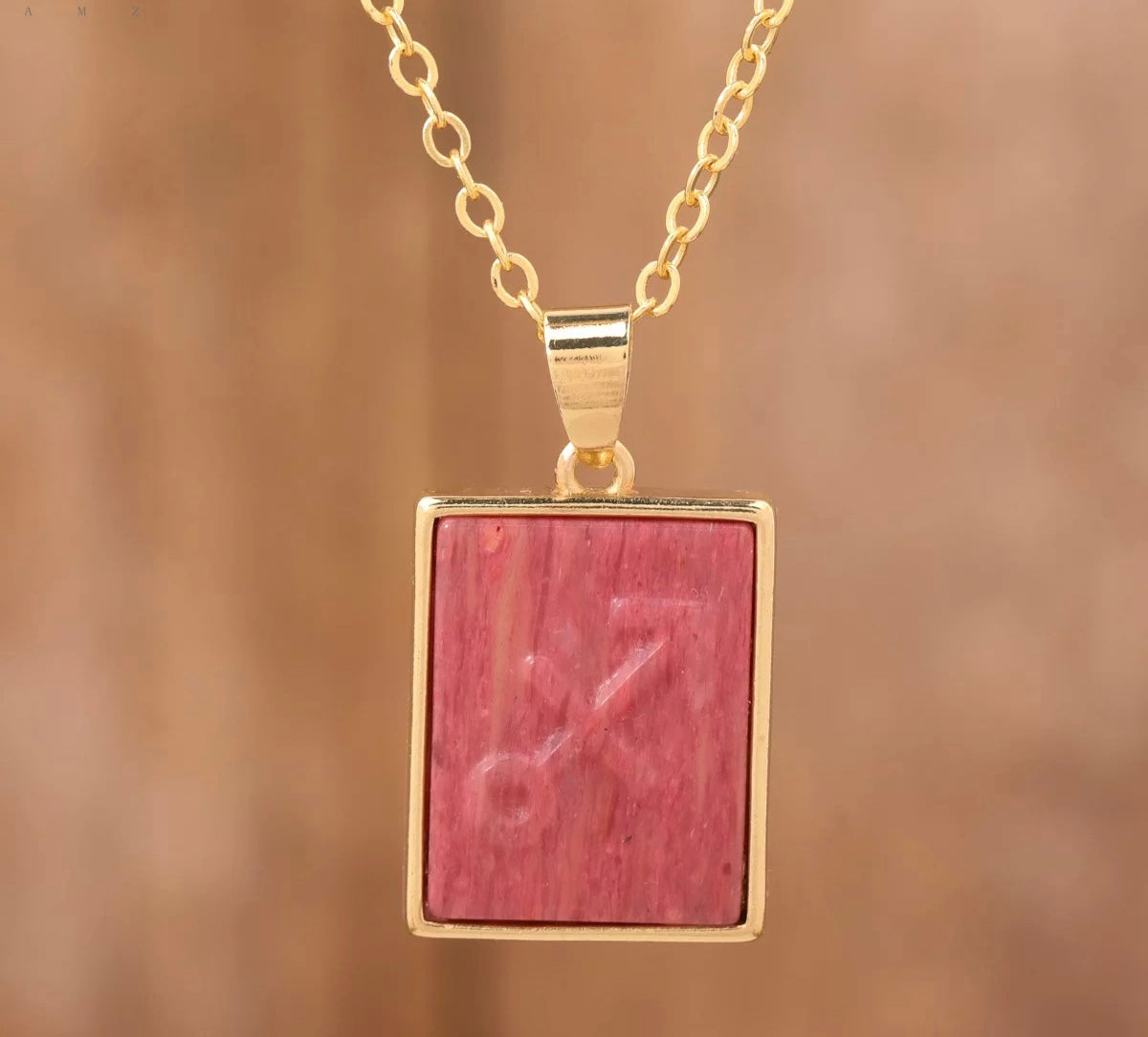 18K Gold Rhodonite Zodiac Necklaces