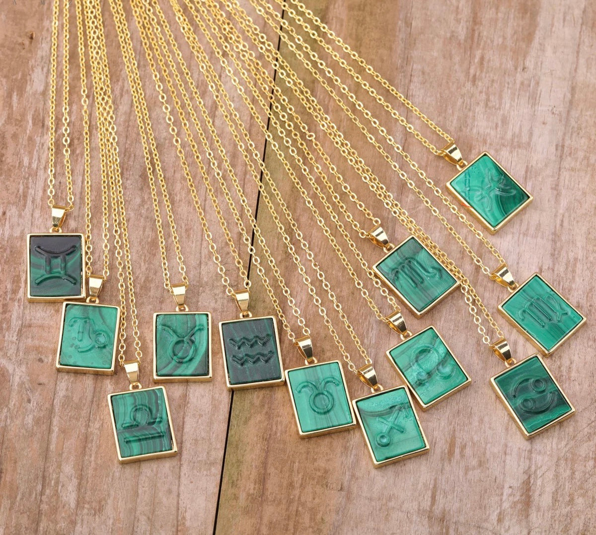 18K Gold Malachite Zodiac Necklaces