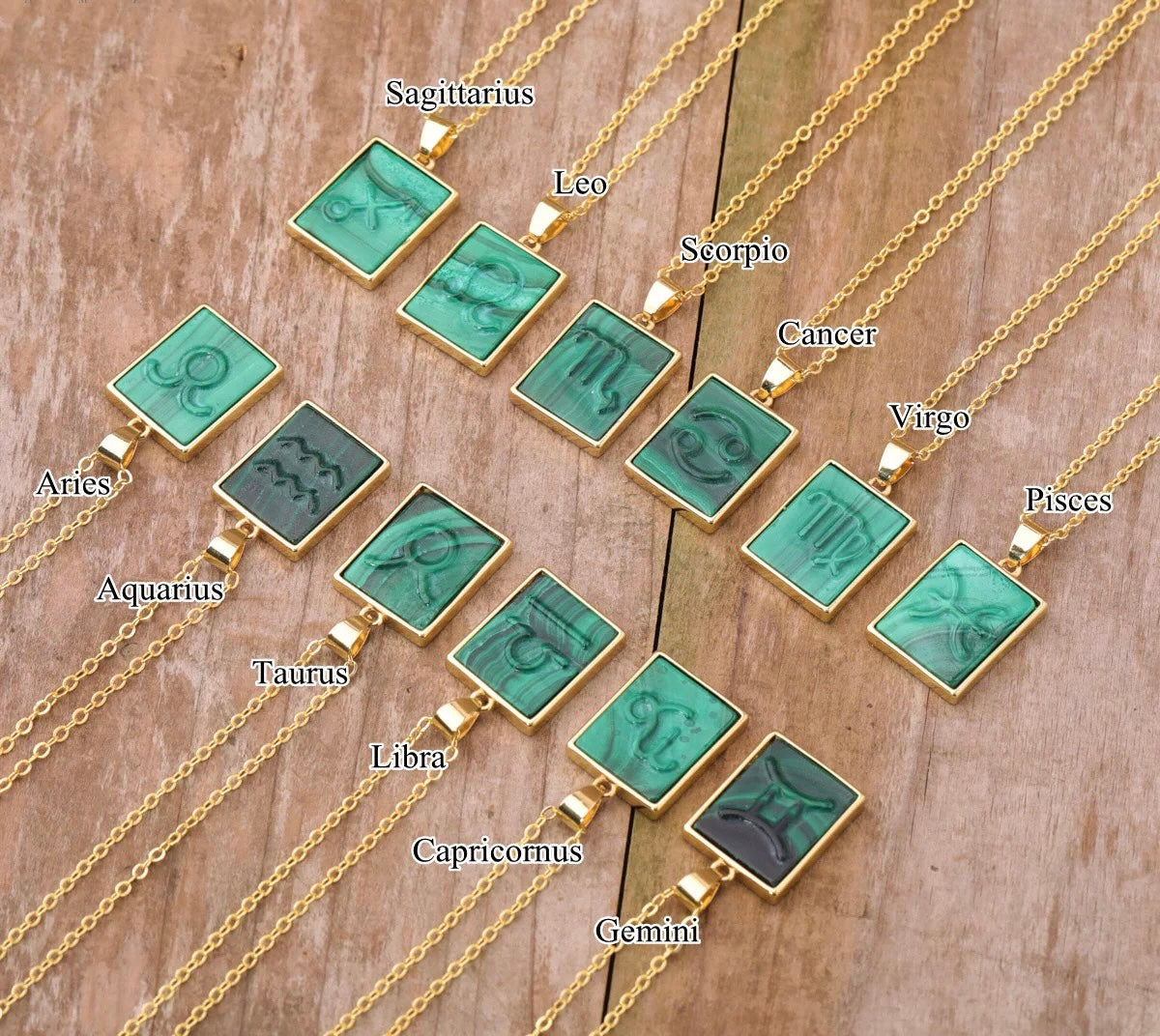 18K Gold Malachite Zodiac Necklaces