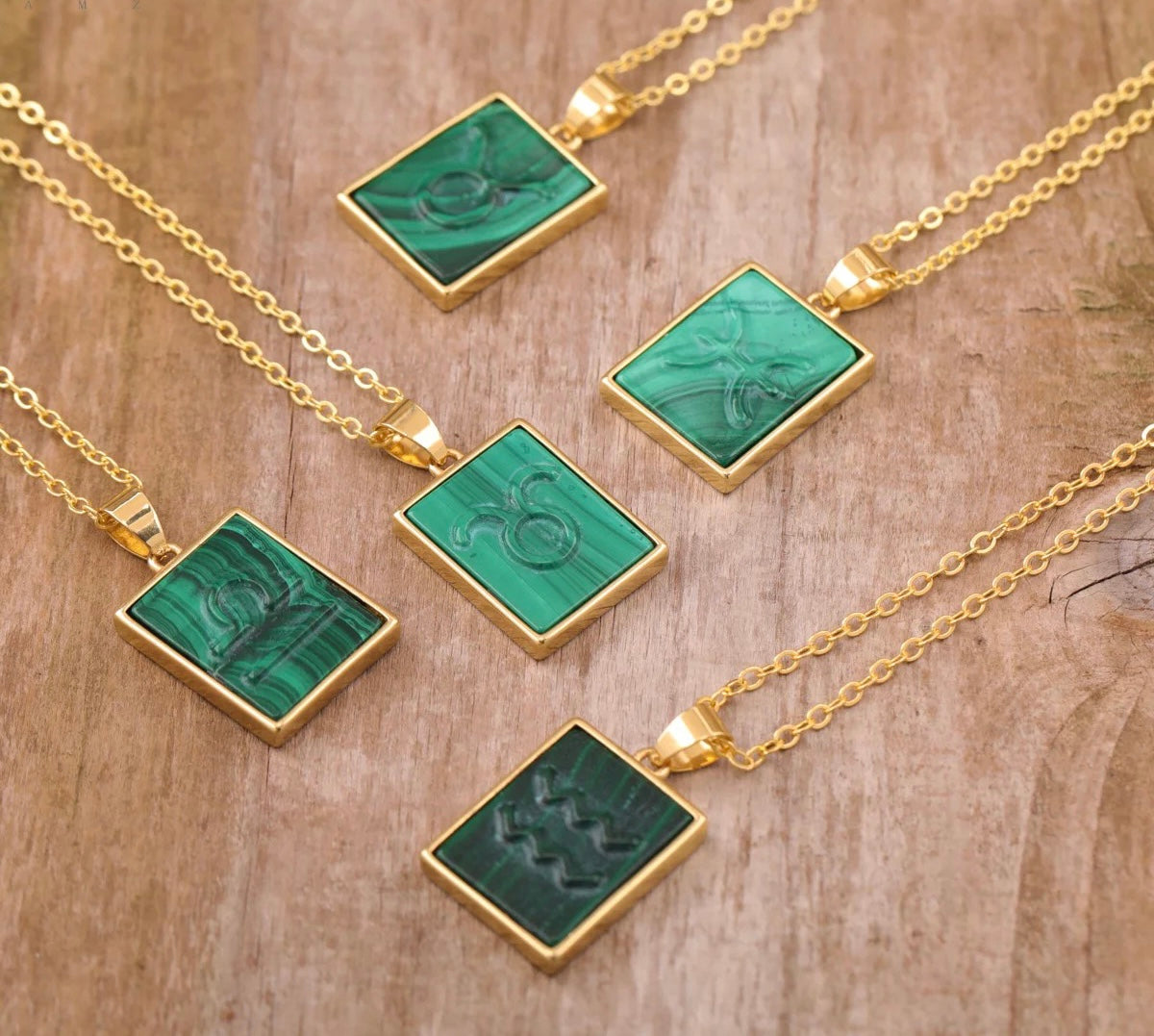 18K Gold Malachite Zodiac Necklaces