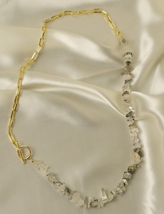 18K Gold & Black Rutilated Quartz U Chain Necklace