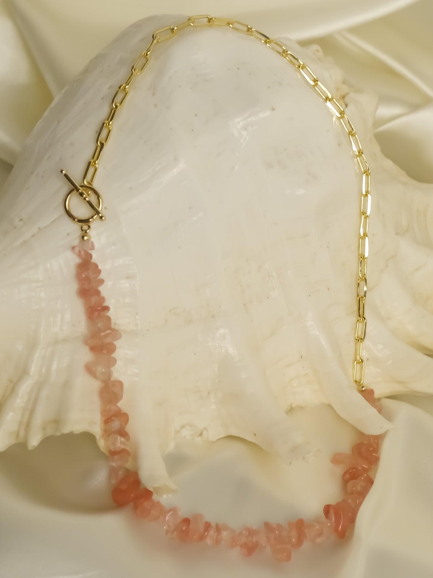 18K Gold & Watermelon Quartz U Chain Necklace