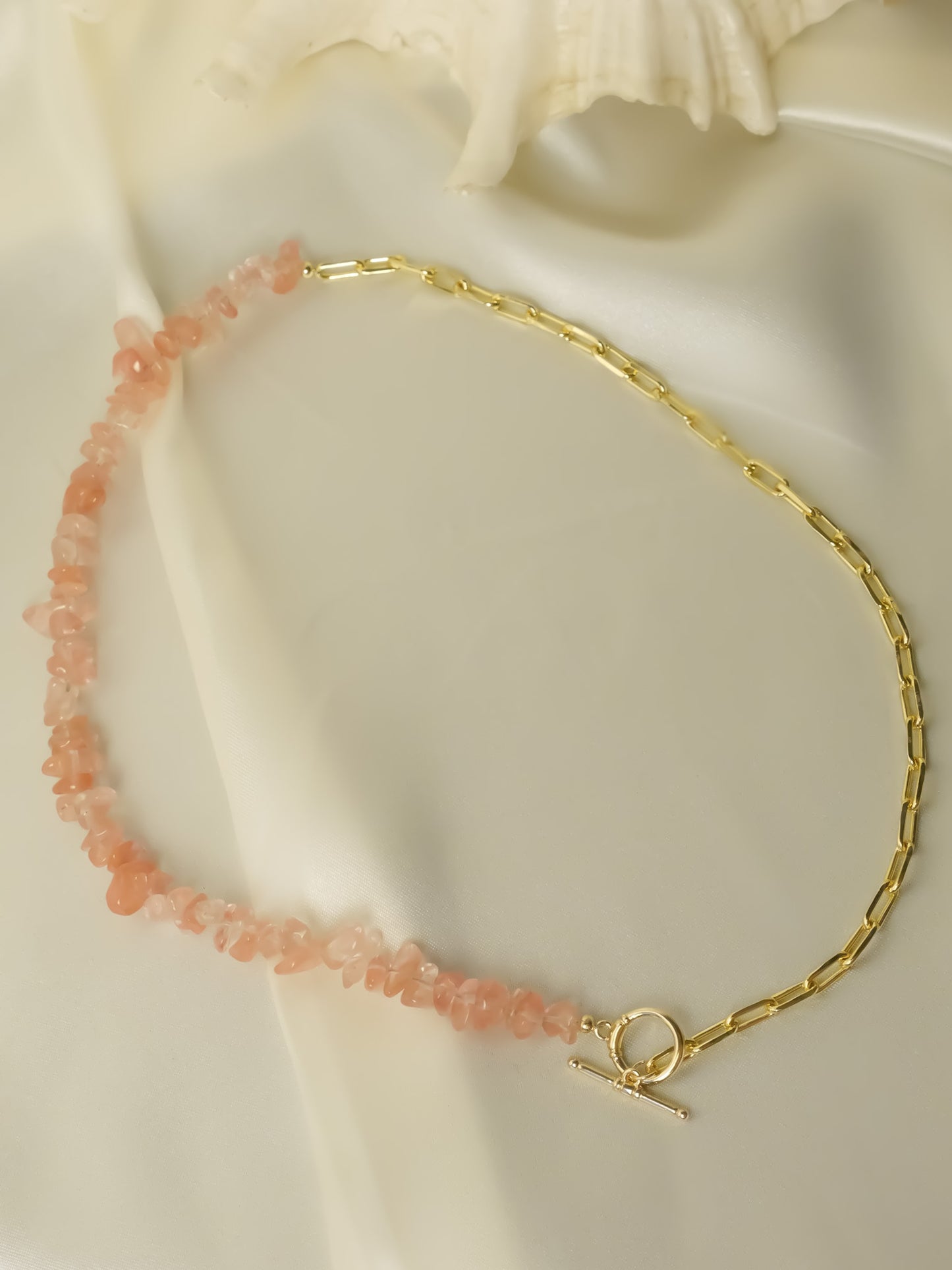 18K Gold & Watermelon Quartz U Chain Necklace