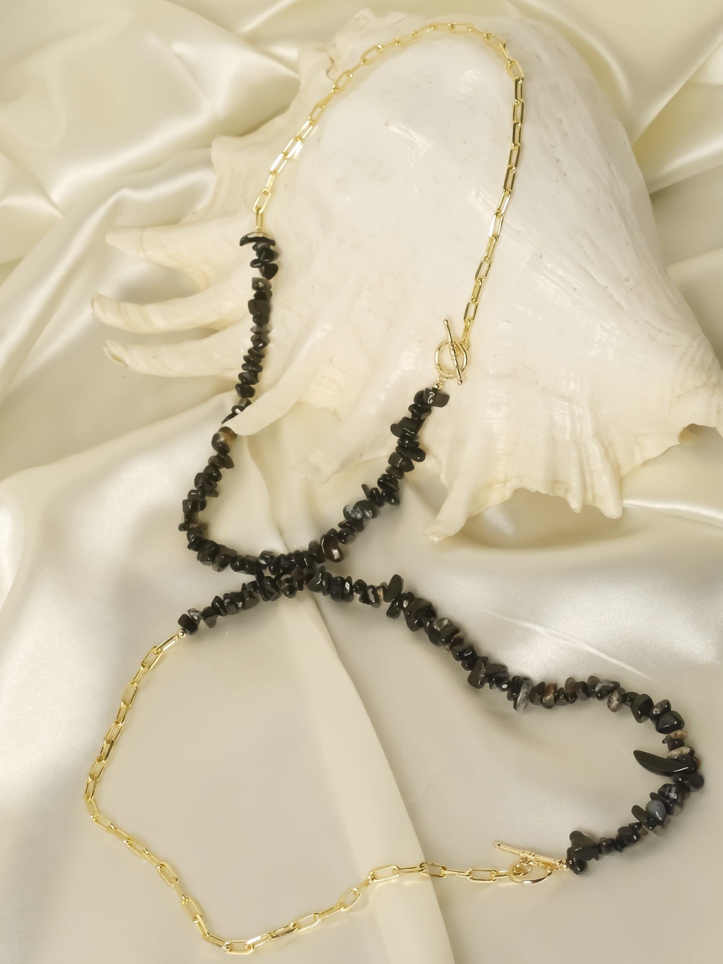 18K Gold & Black Agate U Chain Necklace