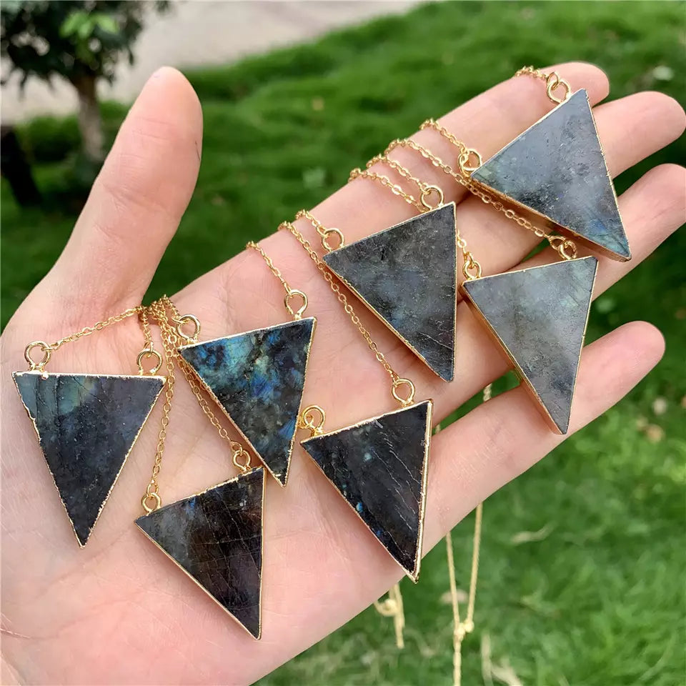 18K Gold Triangle Labradorite Necklaces