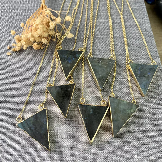 18K Gold Triangle Labradorite Necklaces