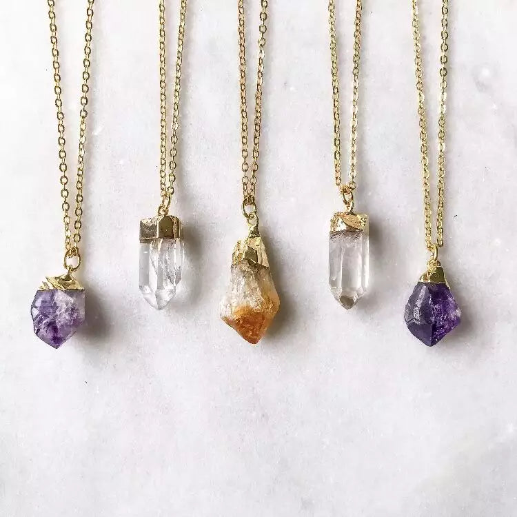 18K Gold Raw Crystal Point Necklaces