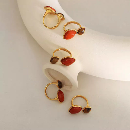 18K Gold Tiger's Eye and Red Jasper Ring