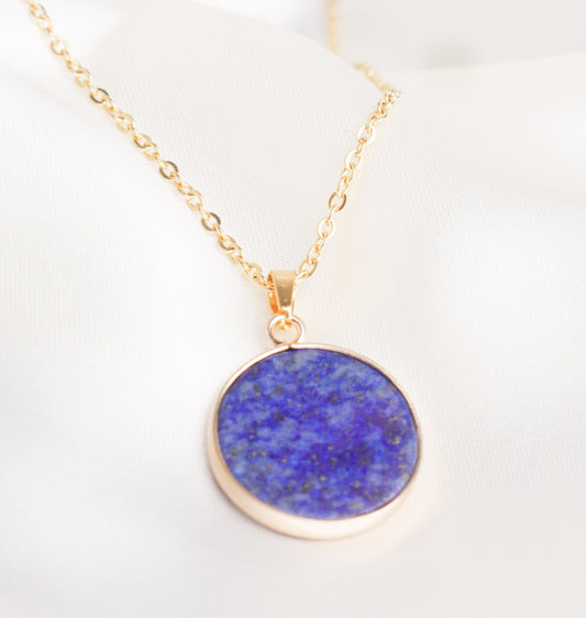 18K Gold Lapis Lazuli Circle Necklace