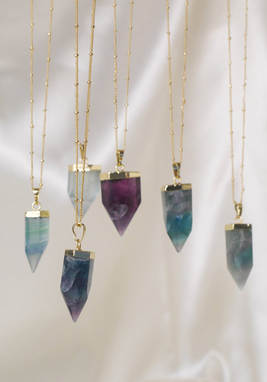 18K Gold Raw Fluorite Point Necklaces