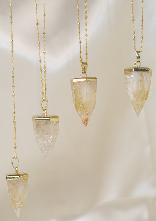 18K Gold Raw Citrine Point Necklaces