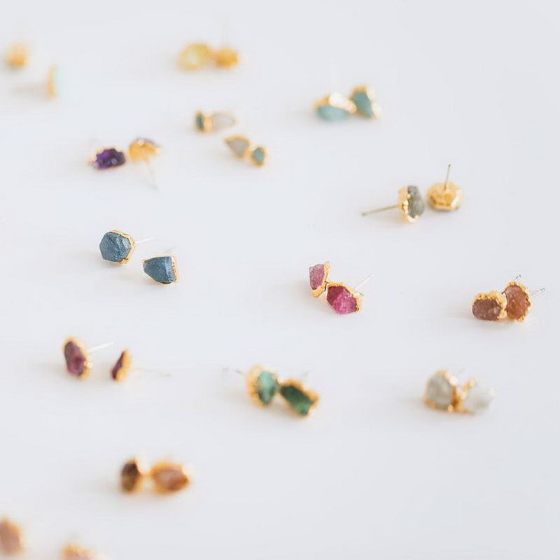 Raw Crystal Gold Dripped Earrings