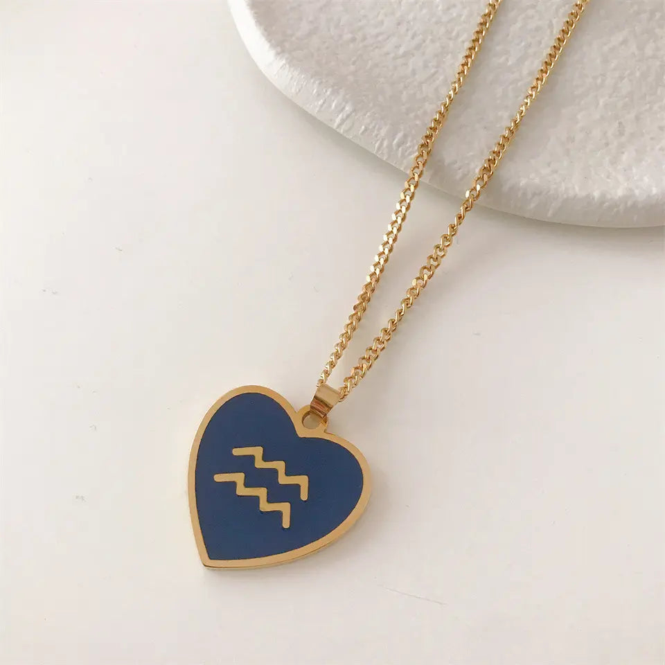 18K Gold Zodiac Heart Pendant Necklaces