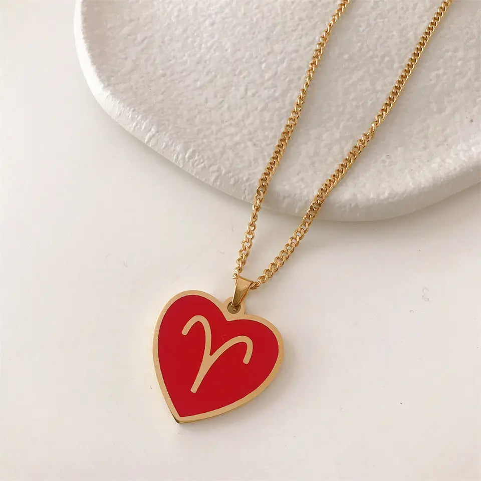 18K Gold Zodiac Heart Pendant Necklaces