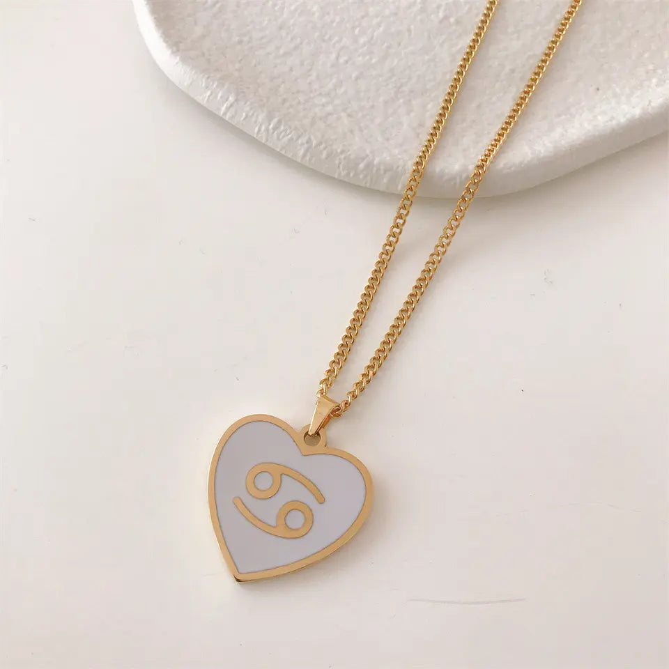 18K Gold Zodiac Heart Pendant Necklaces