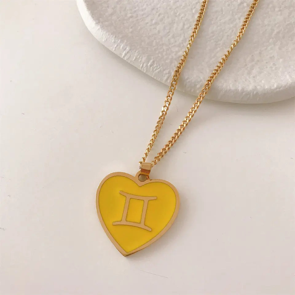 18K Gold Zodiac Heart Pendant Necklaces