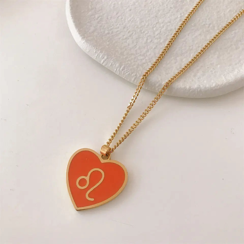 18K Gold Zodiac Heart Pendant Necklaces