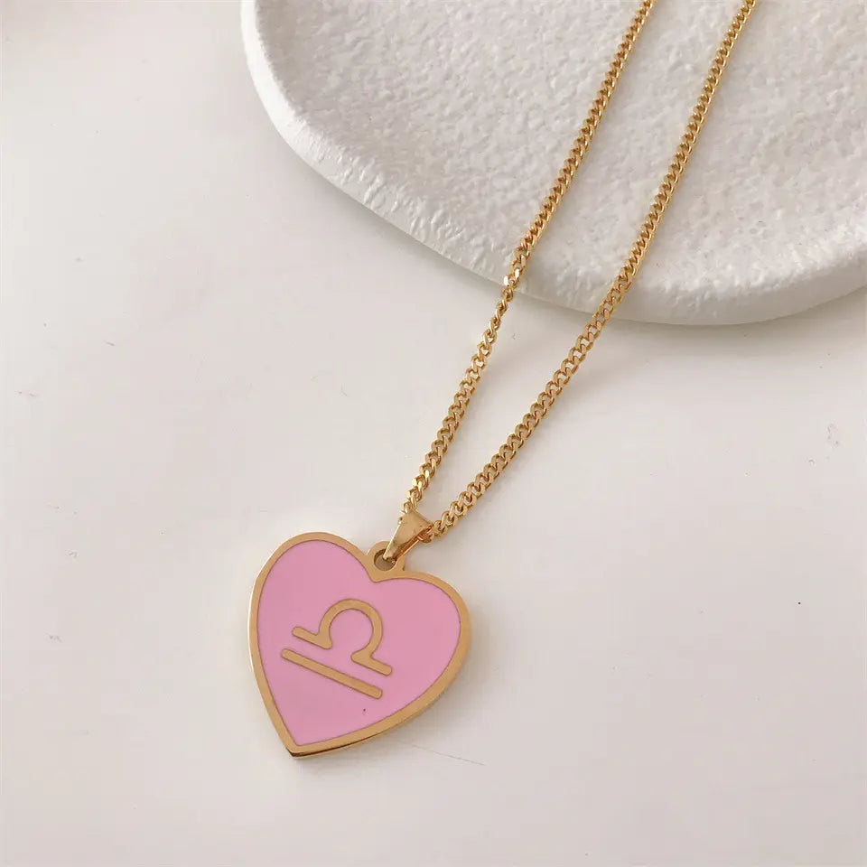 18K Gold Zodiac Heart Pendant Necklaces