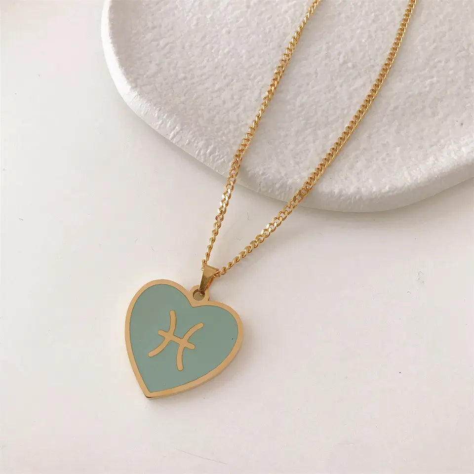 18K Gold Zodiac Heart Pendant Necklaces