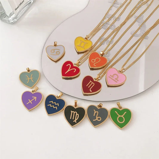 18K Gold Zodiac Heart Pendant Necklaces