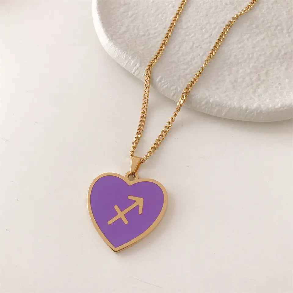 18K Gold Zodiac Heart Pendant Necklaces