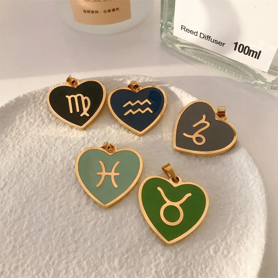 18K Gold Zodiac Heart Pendant Necklaces