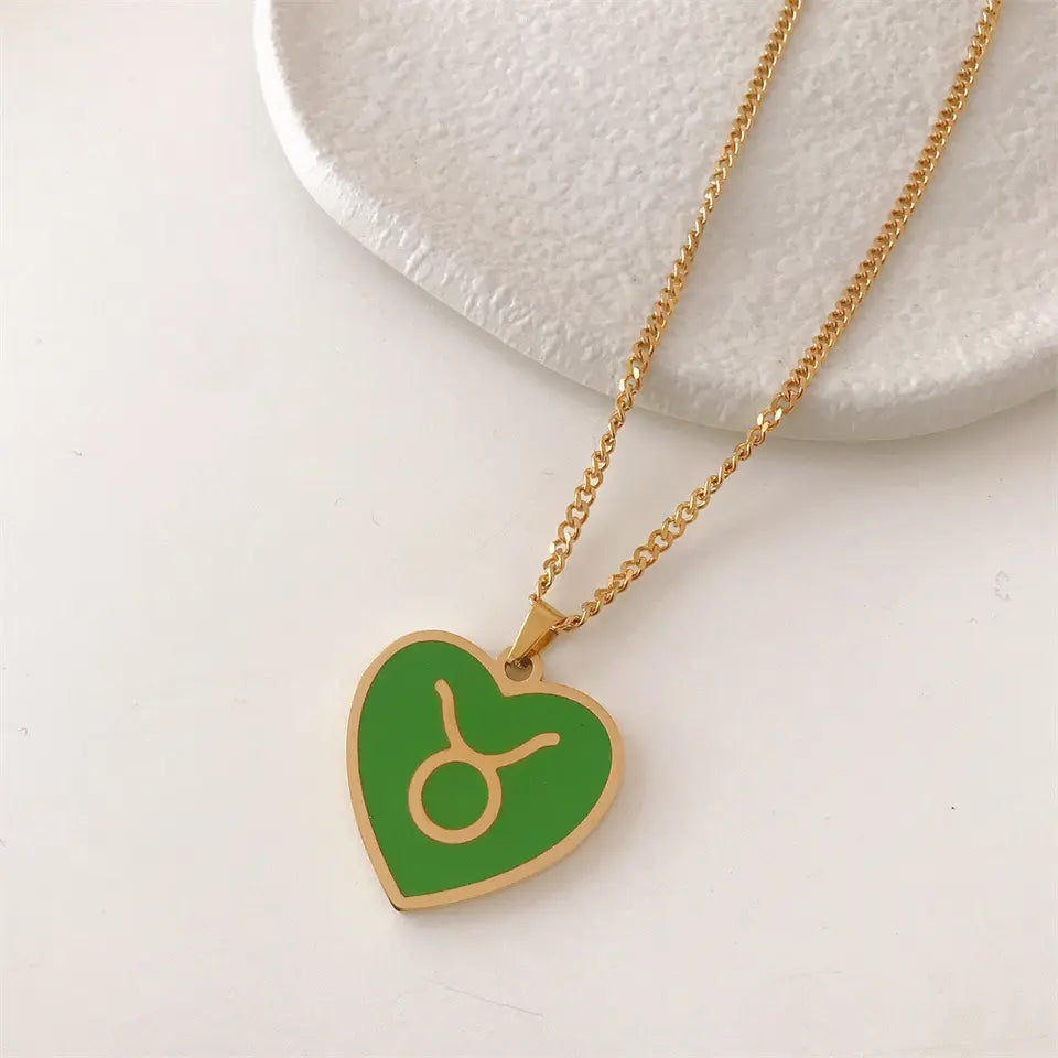 18K Gold Zodiac Heart Pendant Necklaces