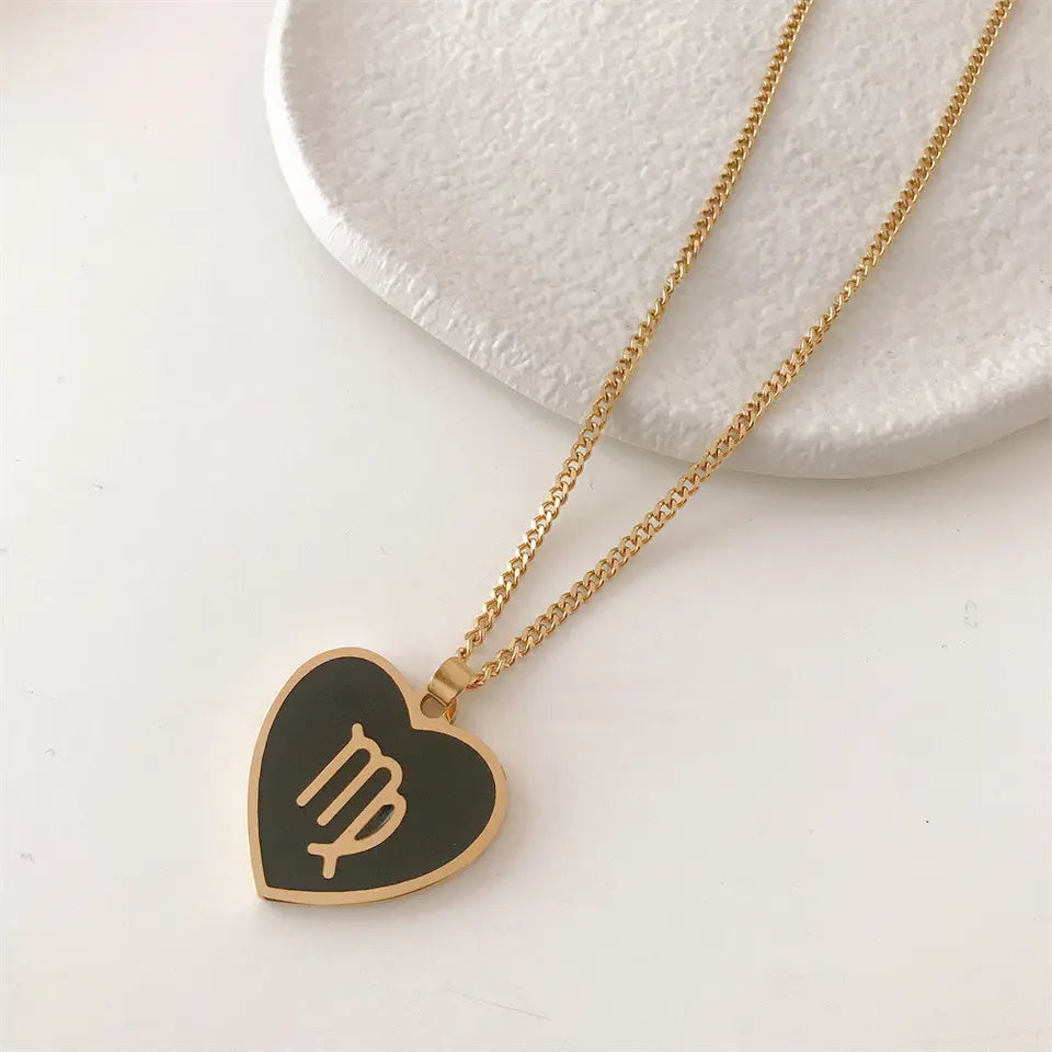 18K Gold Zodiac Heart Pendant Necklaces